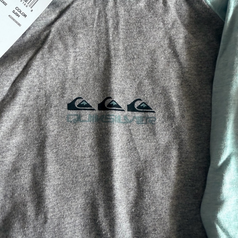 Quiksilver Mint and Gray Raglan Hooded Youth Pullover